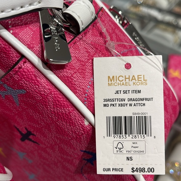 Michael Kors Jet Set Leather Medium Crossbody Bag with Case for Apple Airpods Pr - Picture 8 of 16